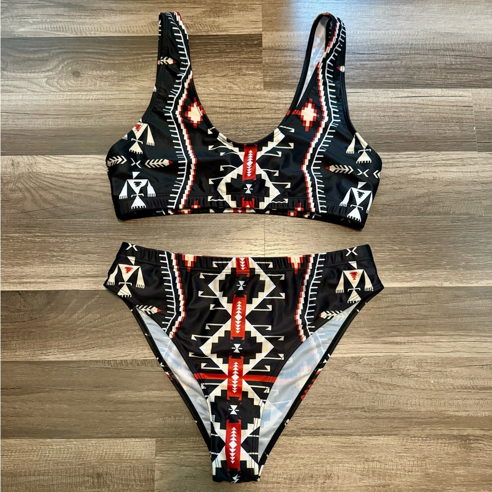 Aztec Black Red Western Swimsuit NWOT